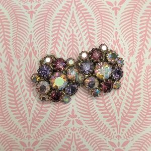 Purple Rhinestone cluster costume clip on earrings